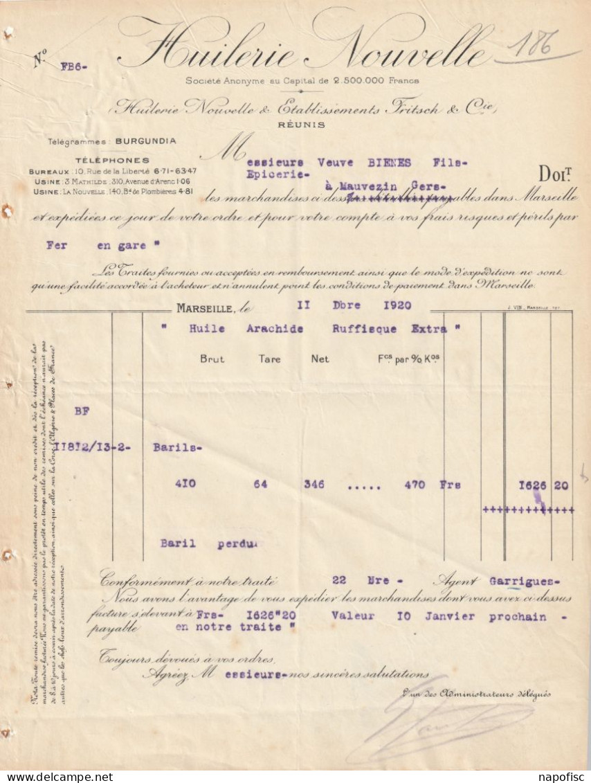 13-Ets Fritsch & Cie & Huilerie Nouvelle..Marseille....(Bouches-du-Rhône)....1912 - Alimentare