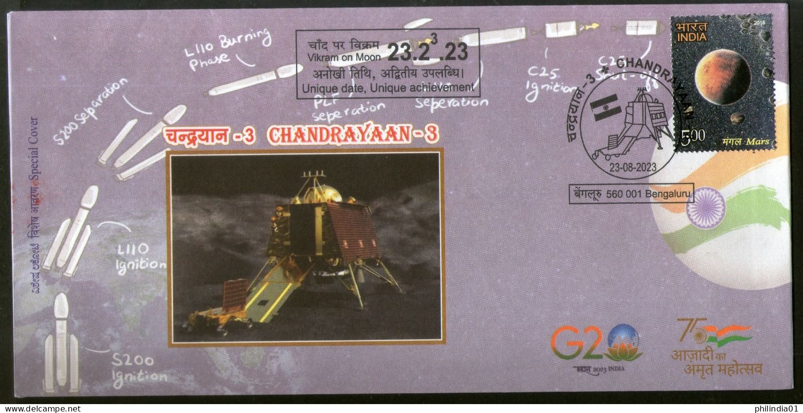 India 2023 Chandrayaan-3 Vikram On Moon Space Satellite Special Cover # 18830 - Azië