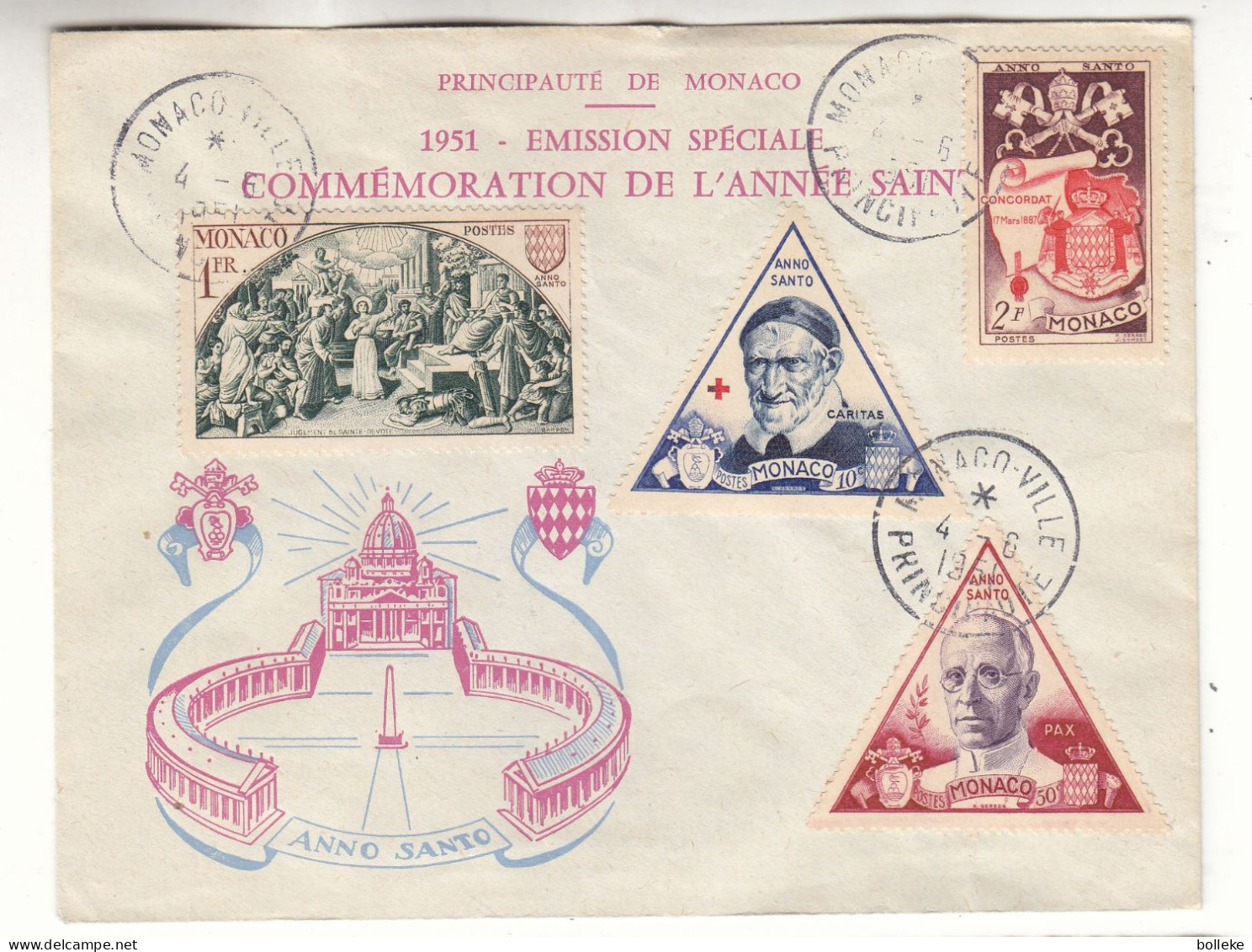 Monaco - Lettre De 1951 - Oblit Monaco Ville - Armoiries - Papes - - Storia Postale