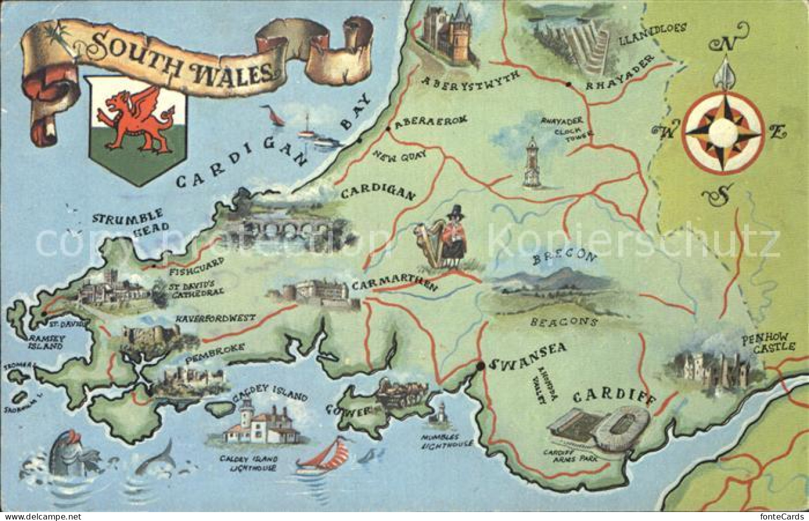 72312735 Wales Karte Sued Wales  - Altri & Non Classificati