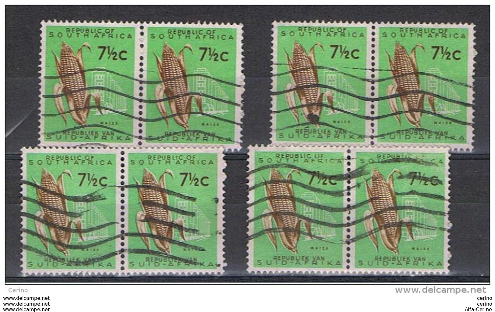 SUD  AFRICA:  1961  MAIS  -  7 1/2 C. VERDE  CHIARO  E  BRUNO  4  COPPIE  US. -  YV/TELL. 255 - Gebraucht