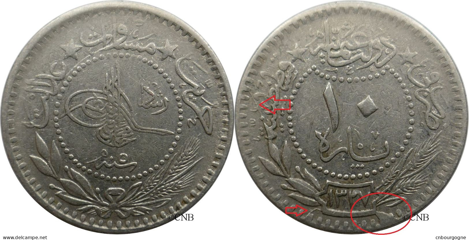 Empire Ottoman - Mehmed V - 10 Para AH1327//5 (1913) Coin Revers Cassé - TTB/XF45 - Mon5588 - Türkei