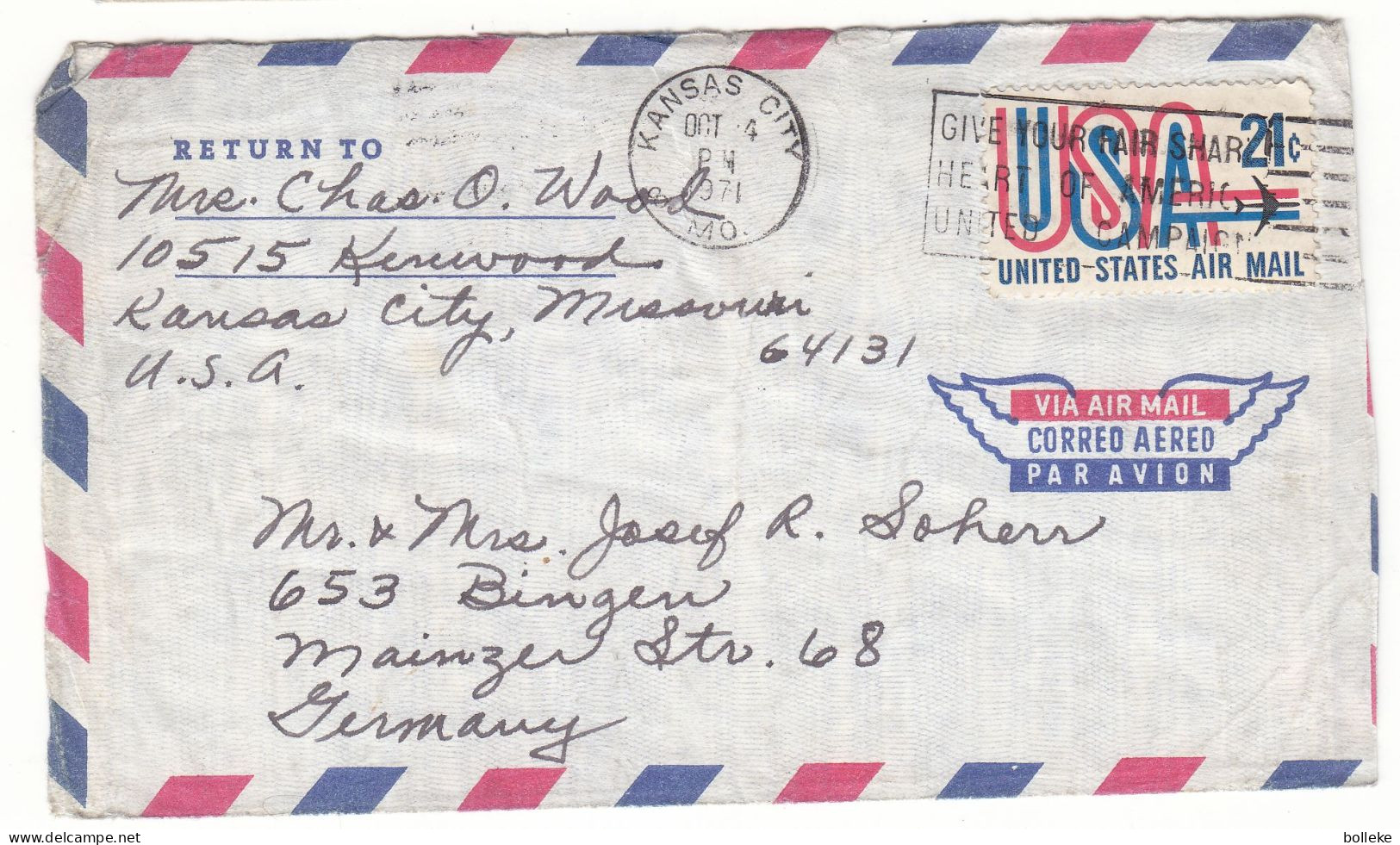 Etats Unis - Lettre De 1971 - Oblit Kansas City - - Storia Postale