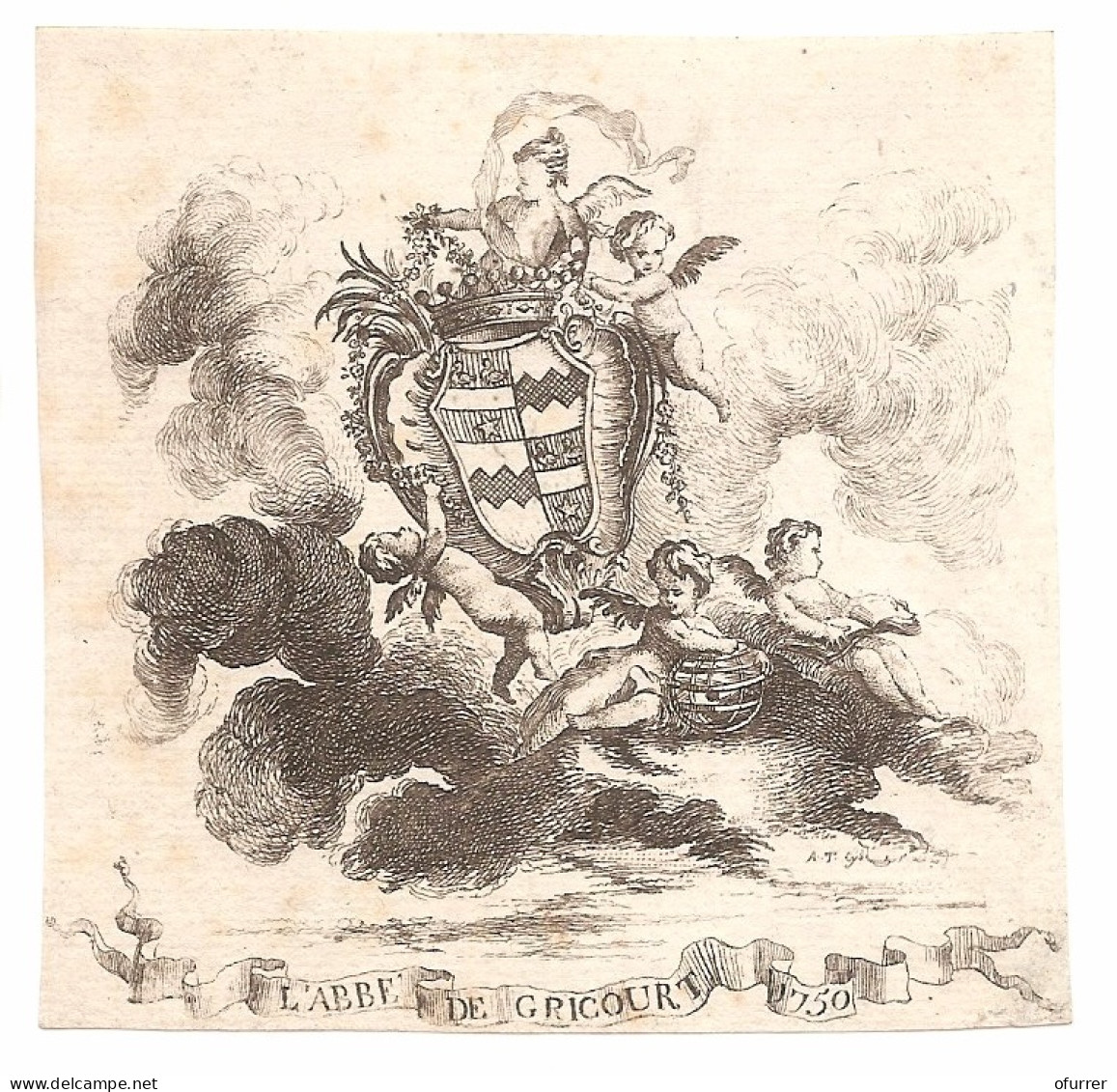 Ex-libris Héraldique THÉRY DE GRICOURT, François-Joseph (1732-1787). Flandre, Tournaisis. - Exlibris