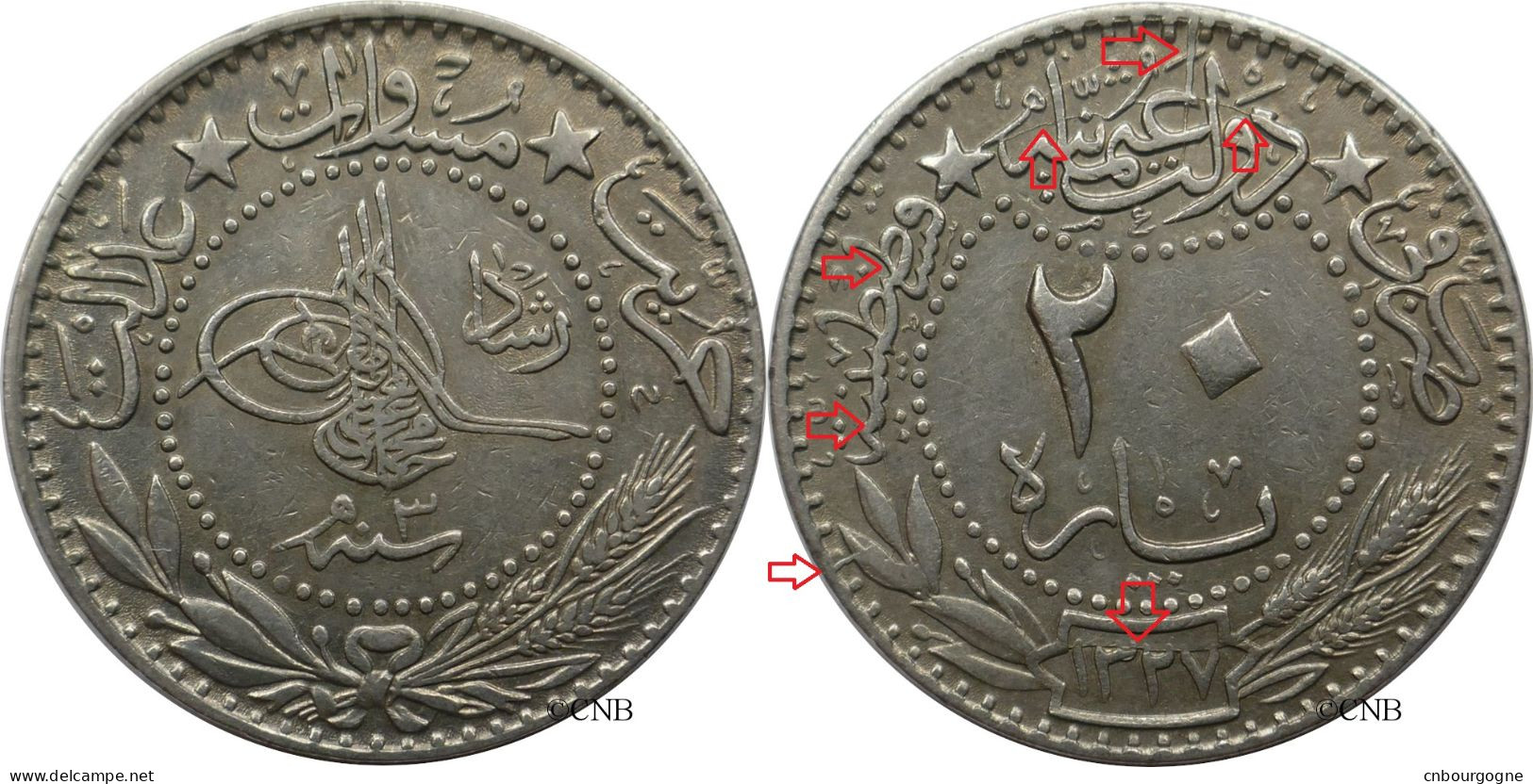 Empire Ottoman - Mehmed V - 20 Para AH1327//3 (1911) Coin De Revers Fendillé - TTB/XF45 - Mon5590 - Türkei