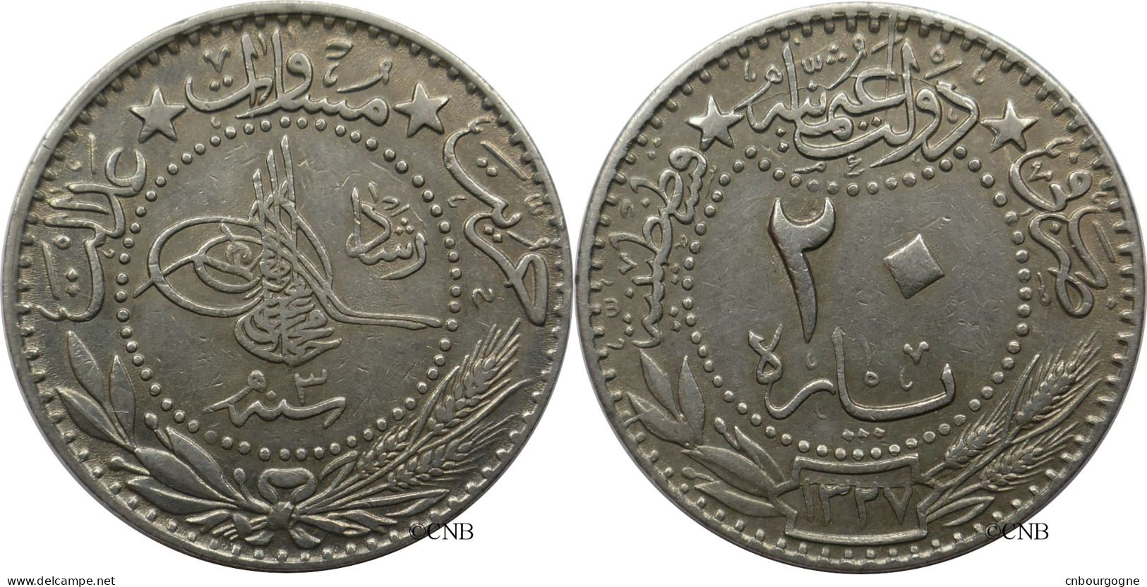 Empire Ottoman - Mehmed V - 20 Para AH1327//3 (1911) Coin De Revers Fendillé - TTB/XF45 - Mon5590 - Turkey