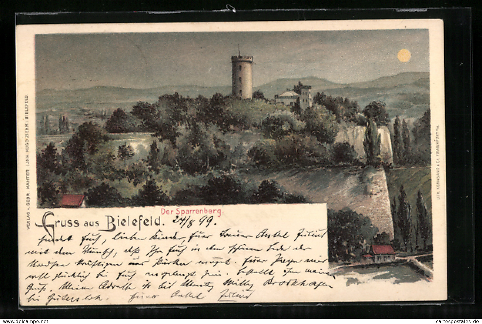 Lithographie Bielefeld, Blick Auf Den Sparrenberg Im Mondschein  - Bielefeld