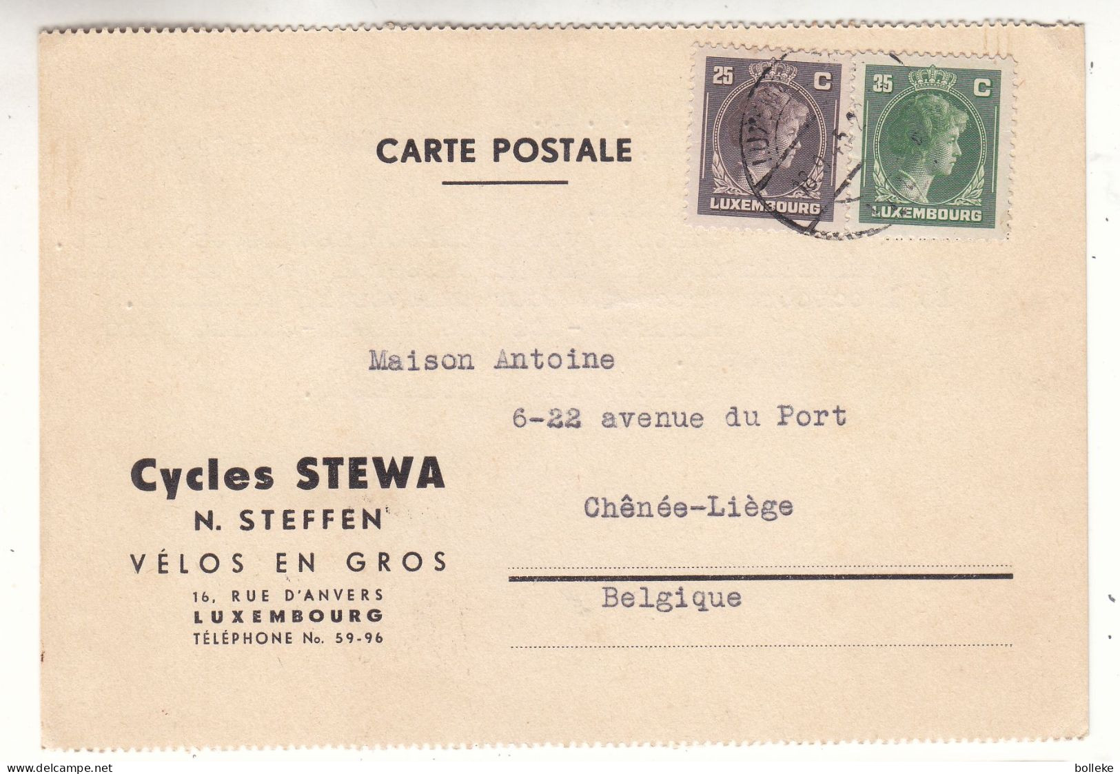 Luxembourg - Carte Postale De 1945 - Oblit Luxembourg - Exp Vers Chênée Liege - - Covers & Documents