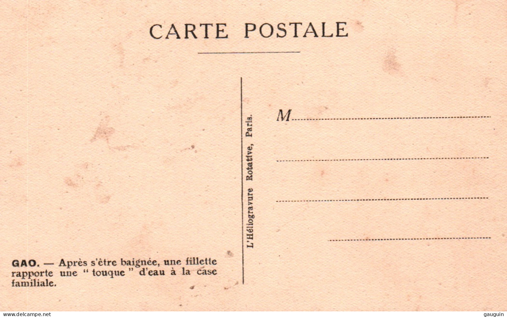 CPA - GAO - Fillette Rapporte Une Touque D'eau à La Case Familiale - Edition Héliogravure - Malí