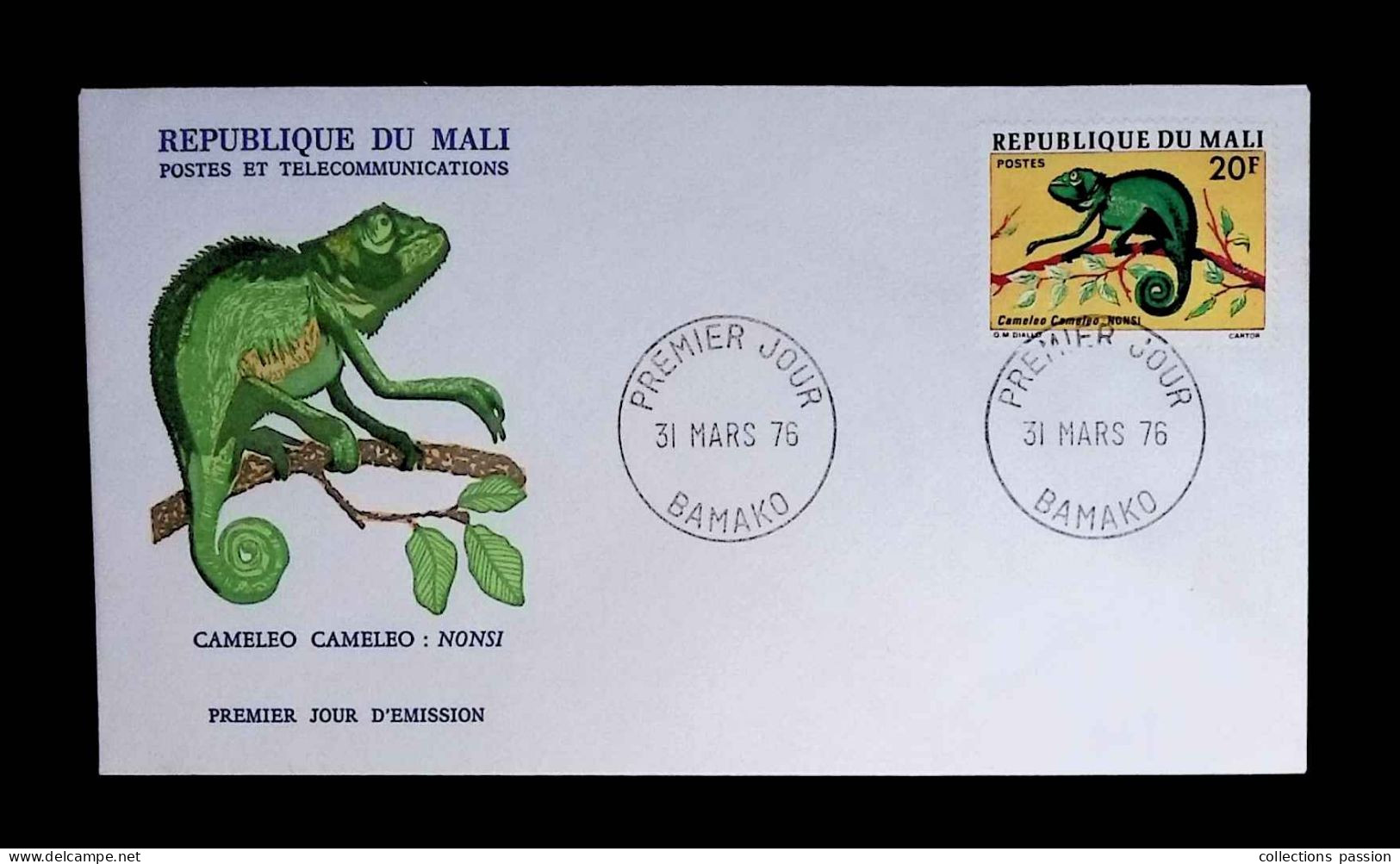 CL, FDC, Premier Jour, République Du Mali, Bamako, 31 Mars 1976, Cameleo Cameleo: Nonsi - Mali (1959-...)