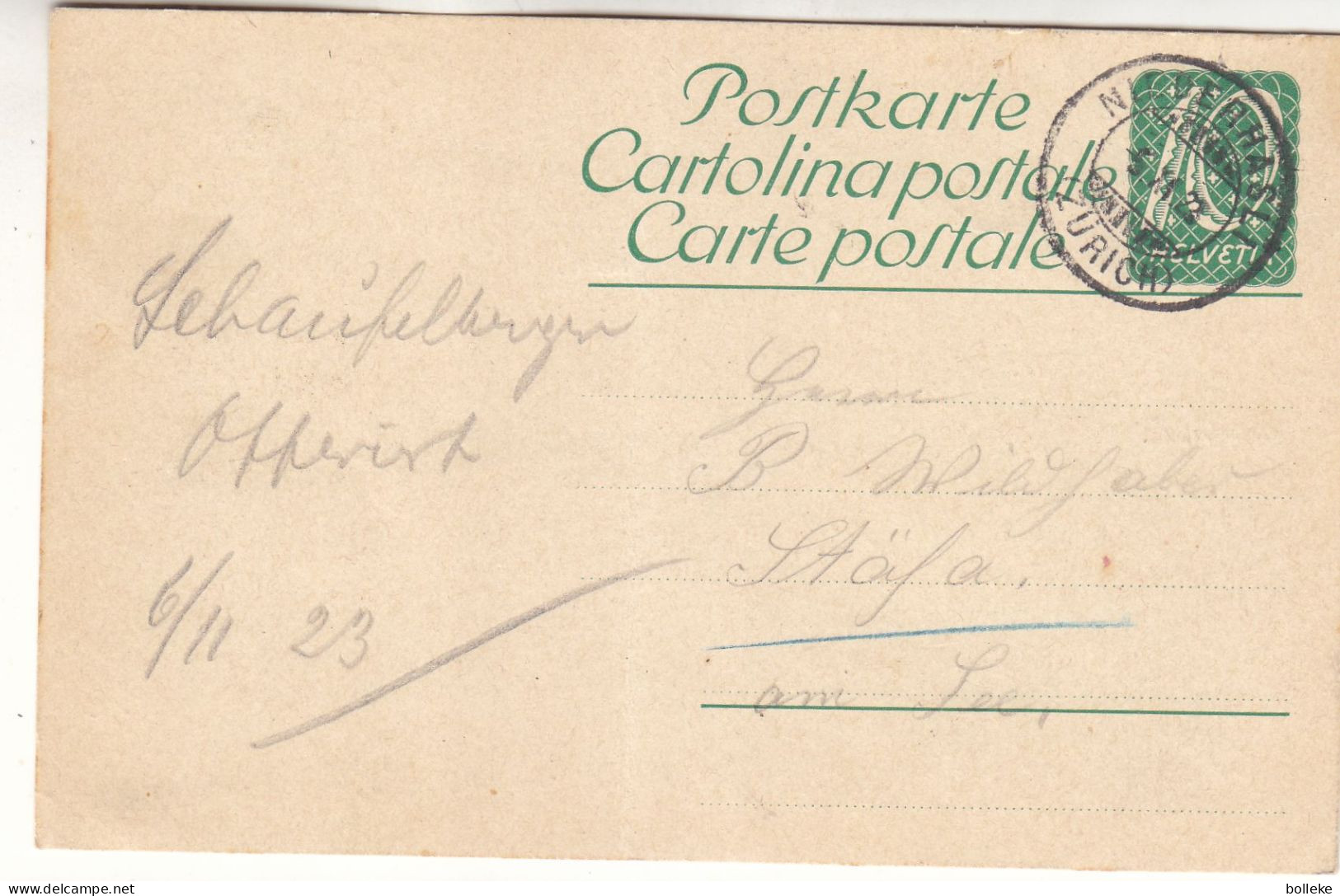 Suisse - Carte Postale De 1922 ? - Oblit Niederhasli - Exp Vers Stäfa - - Covers & Documents