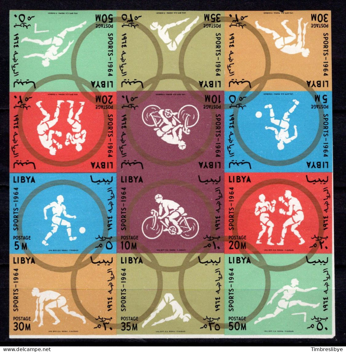 LIBYA 1964; Jeux Olympiques Tokyo; Timbres Non Dentelé Tenant, Tete Beche, 2 X YT 246-251; MNH, Neuf ** - Libië