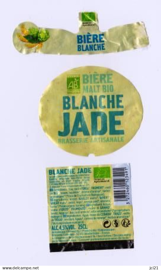 Etiquette, Collerette  Et Contre étiquette De Bière Artisanale " Blanche JADE " (2771)_eb98 - Beer