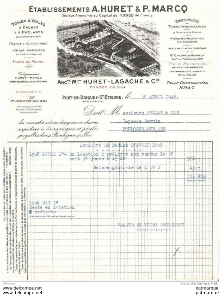 62 Pont De Briques -St Etienne Au Mont -ETABLISSEMENT A  HURET & P. MARCQ -Toile / Bâche - 1900 – 1949