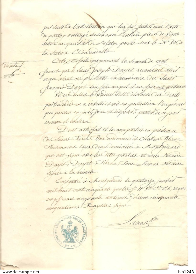 Vieux Papiers > Contrat De Vente  Parcelle De Vignes  Entre Freres Dayet  Montgiscard 8 Janvier 1854 - Manuscripts