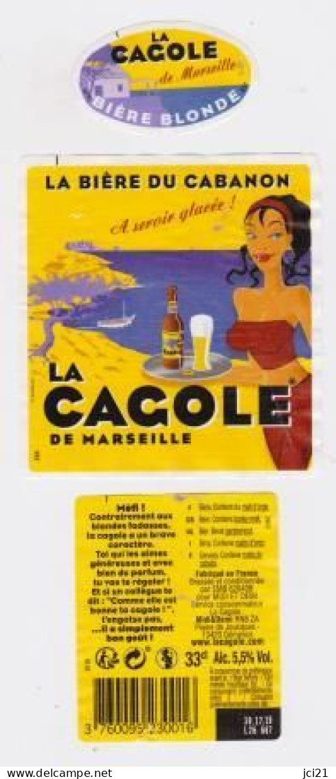 Etiquette, Collerette Et Contre étiquette De Bière " La Bière Du Cabanon LA CAGOLE Marseille " (3134)_Eb209 - Beer