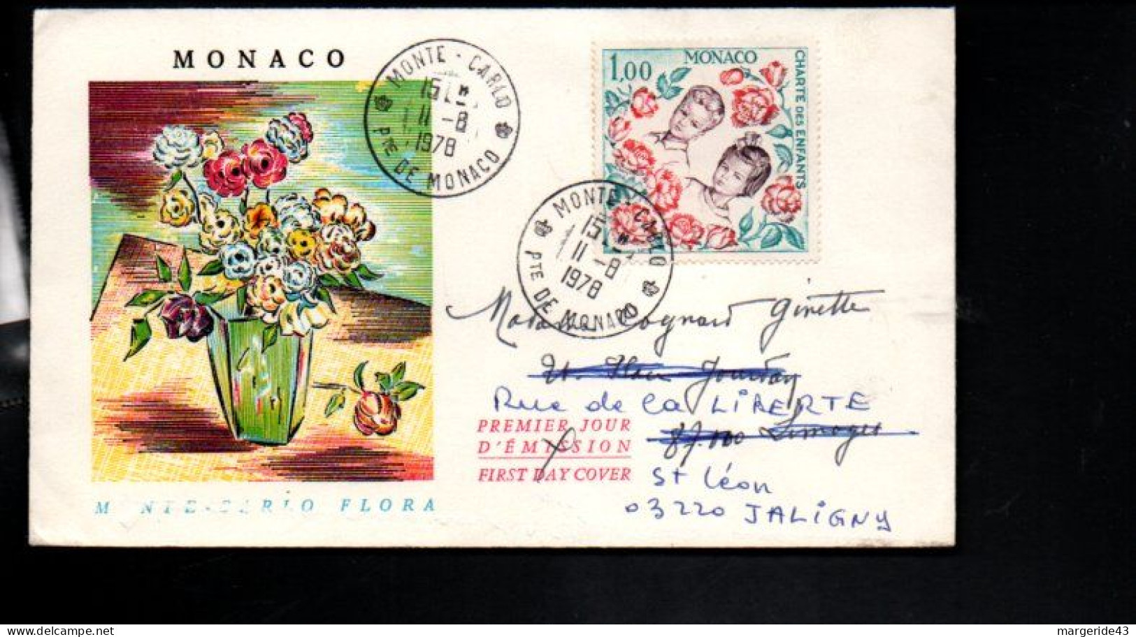 MONACO SEUL SUR LETTRE POUR LA FRANCE 1978 - Lettres & Documents