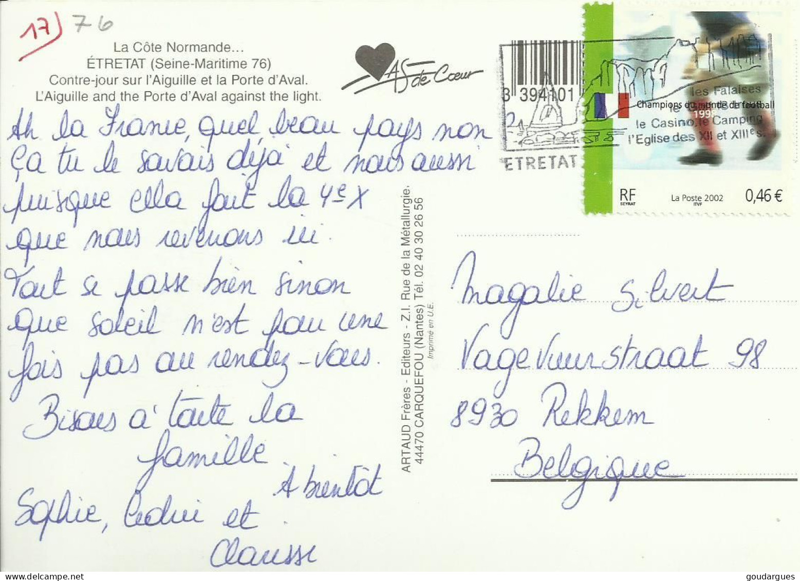 Etretat - Contre-jour Sur L'Aiguille Et La Porte D'Aval - Timbre "Champions Du Monde De Football 2002" - (P) - Etretat