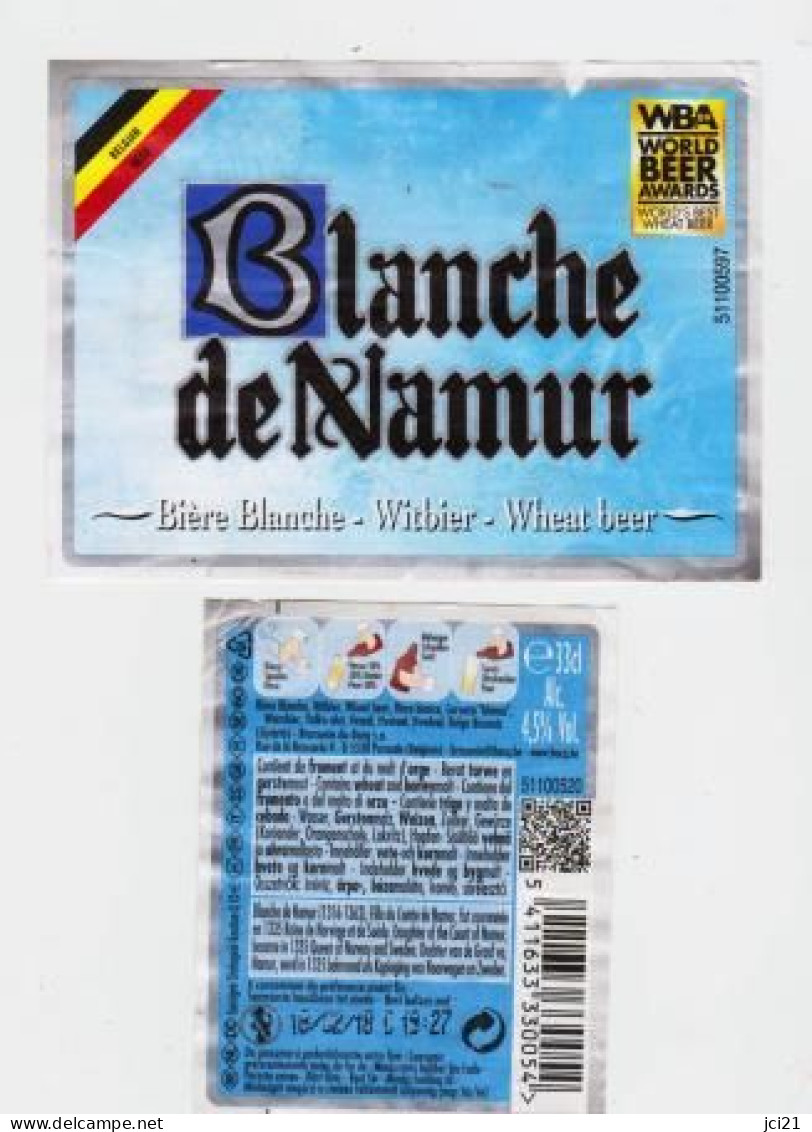 Etiquette Et Contre étiquette De Bière Belge " BLANCHE DE NAMUR " (1702)_Eb178 - Beer