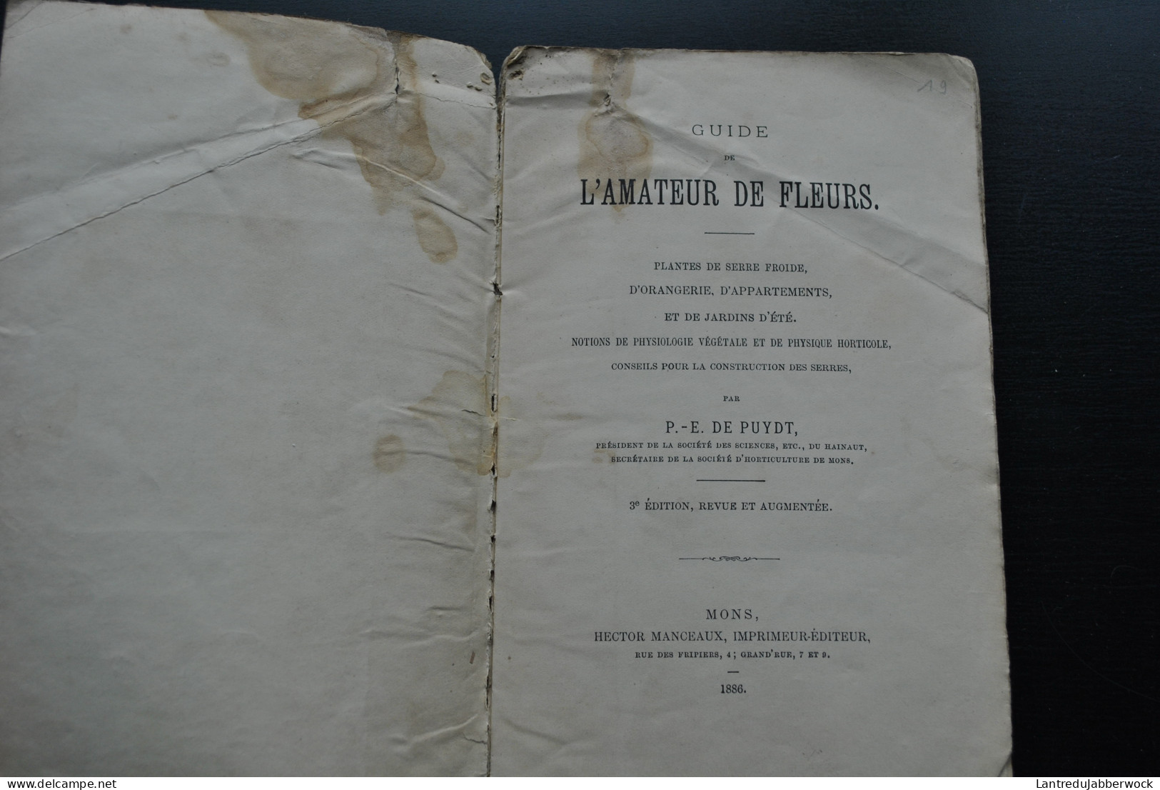 DE PUYDT GUIDE DE L'AMATEUR DE FLEURS Plantes De Serre Froide D'orangerie D'appartements Et Jardins D'été 1886 MANCEAUX - 1801-1900