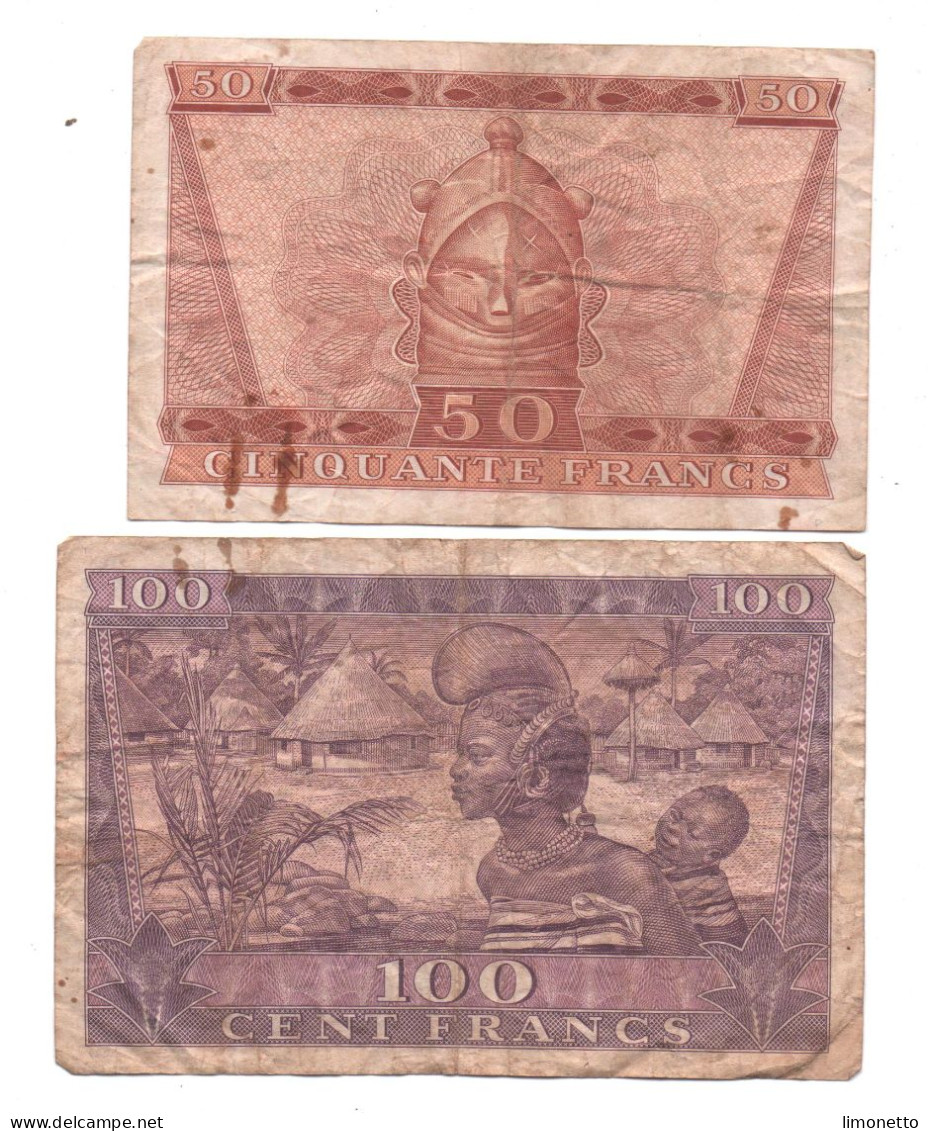 GUINEE -  2 Billets  Du 2 10 1958 (  Peu Commun ) 50 Et 100 Frs - Cat World N° 6 Et 7   - Usagés - Guinea