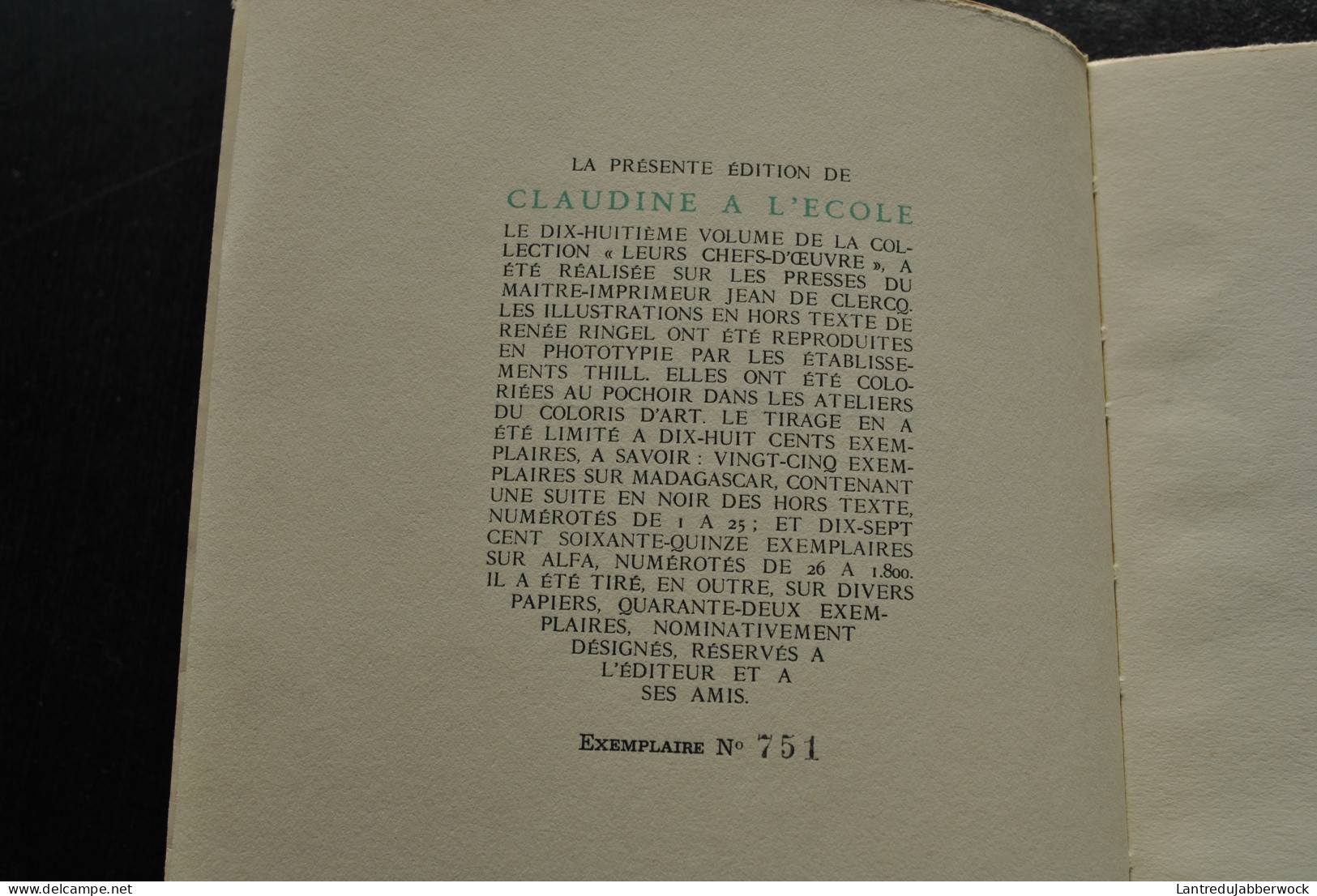 COLETTE Claudine à L'école Editions Terres Latines Tirage Limité LIlustrations Renée RINGEL Leurs Chefs-d'oeuvre - Non Classés