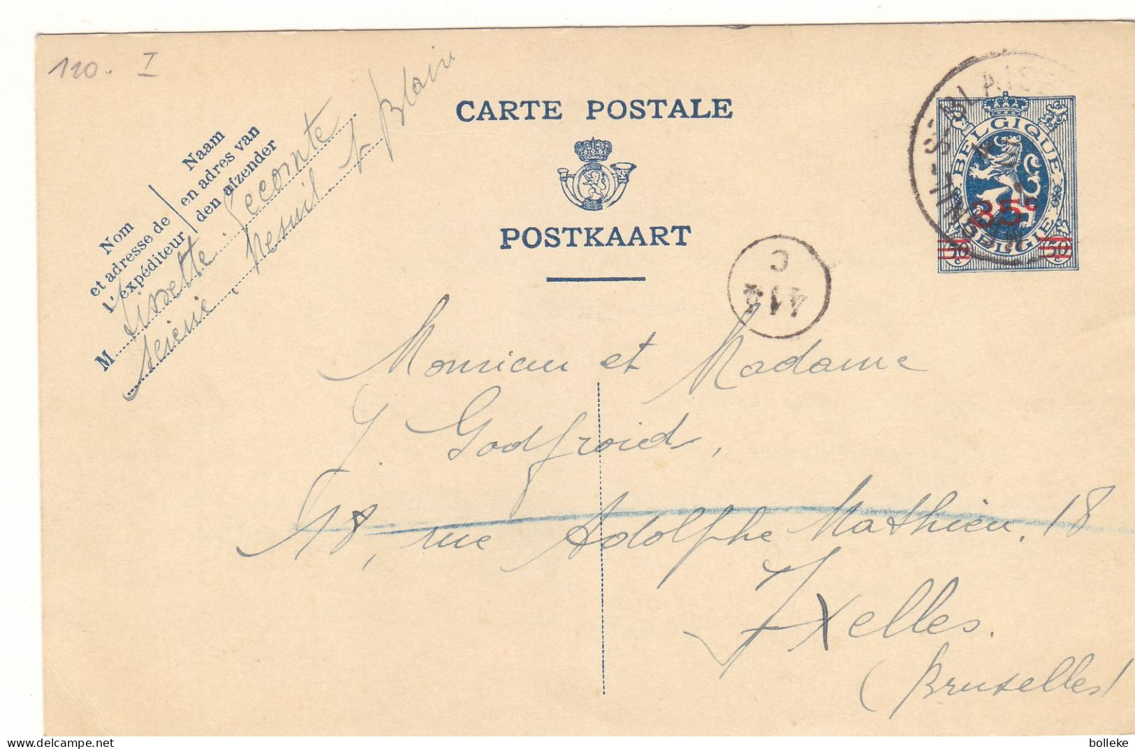 Belgique - Carte Postale De 1935 - Entier Postal - Oblit Mesnil Saint Blaise - Exp Vers Ixelles - Cachet Du Facteur - - Storia Postale