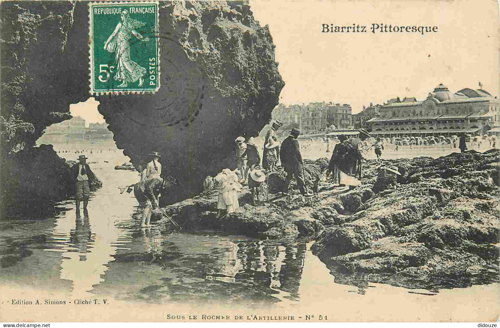 64 - Biarritz - Sous Le Rocher De L'Artillerie - Animée - Scènes De Plage - CPA - Oblitération Ronde De 1908 - Voir Scan - Biarritz