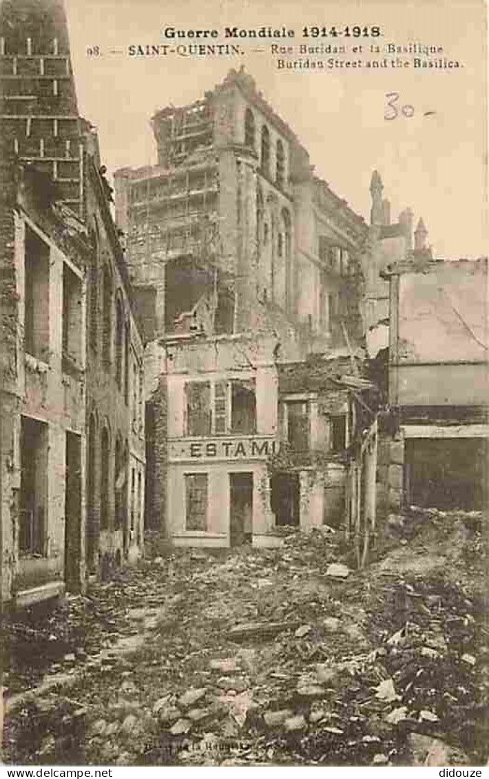 02 - Saint Quentin - Rue Buridan Et La Basilique - Ruines - CPA - Voir Scans Recto-Verso - Saint Quentin