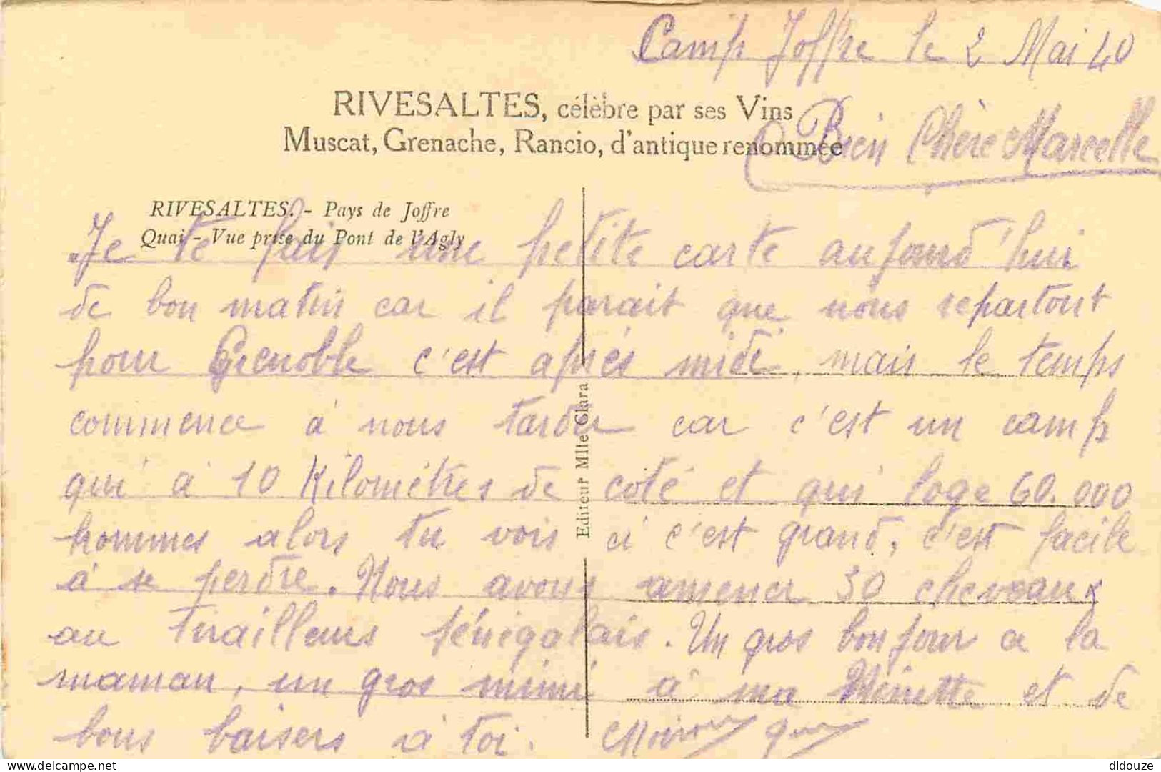 66 - Rivesaltes - Quai - Vue Prise Du Pont De L'Agly - Correspondance - CPA - Voyagée En 1940 - Etat Coin Haut Gauche Ab - Rivesaltes