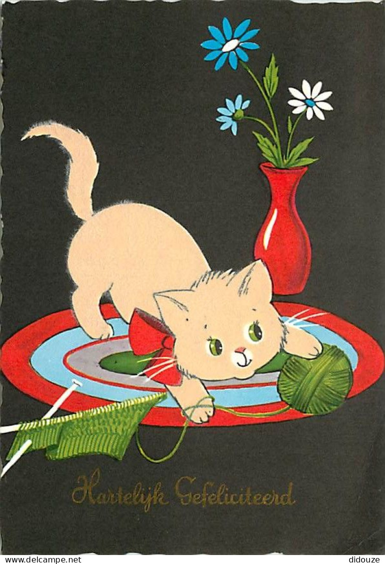 Animaux - Chats - Dessin - Illustration - Fleurs - Pelotte De Laine - CPM - Voir Scans Recto-Verso - Cats