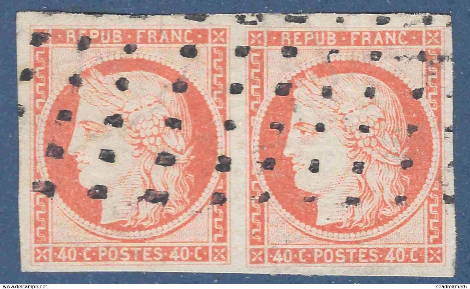 FRANCE Céres N°5l Paire 40c Orange Pale Oblitérée Rouleaux De Gros Points Belles Marges Frais TTB  Signé MARGUE - 1849-1850 Ceres