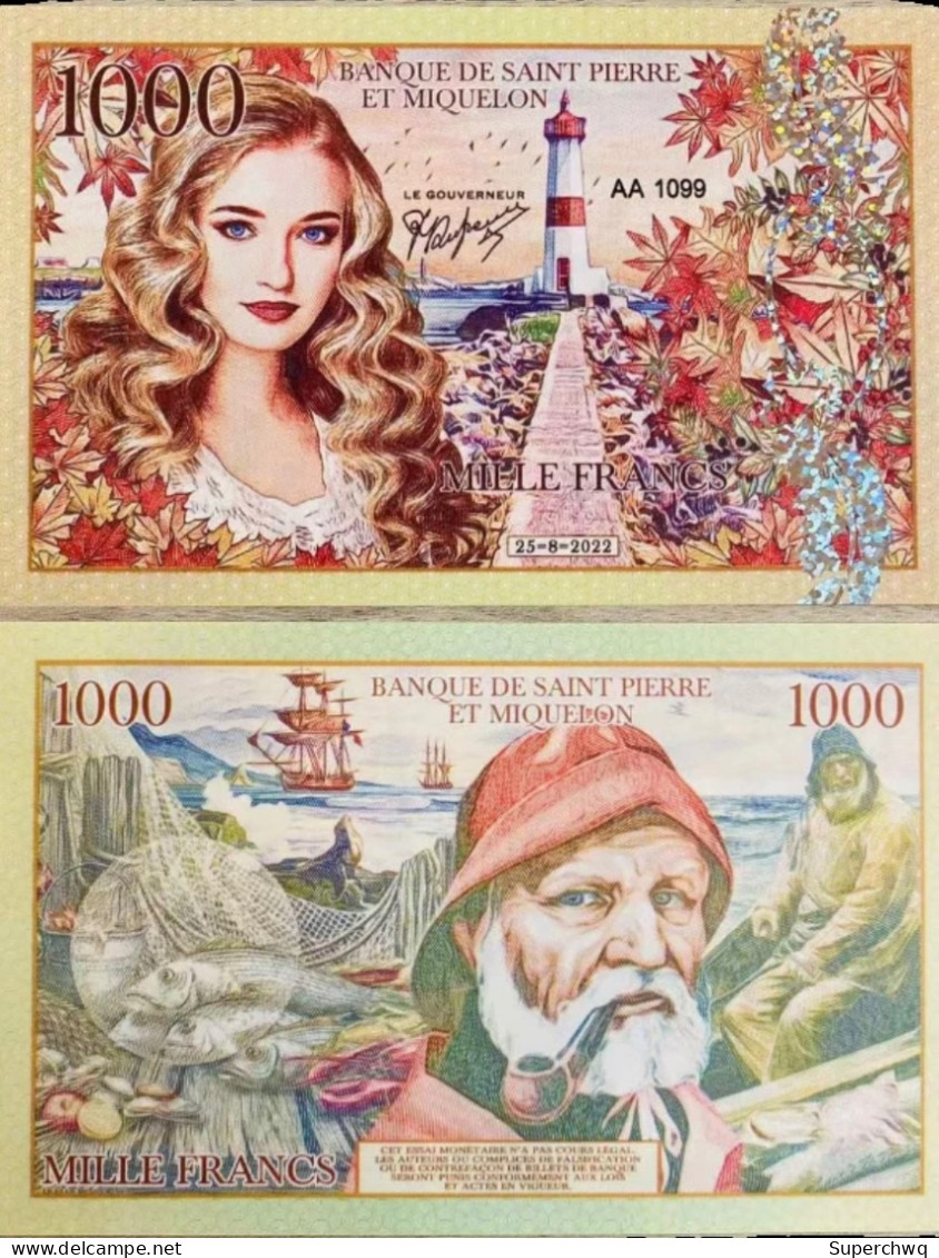 2022 Saint Pierre And Miquelon 1000 Franc Plastic Fluorescent Banknotes，UNC - Saint Helena Island