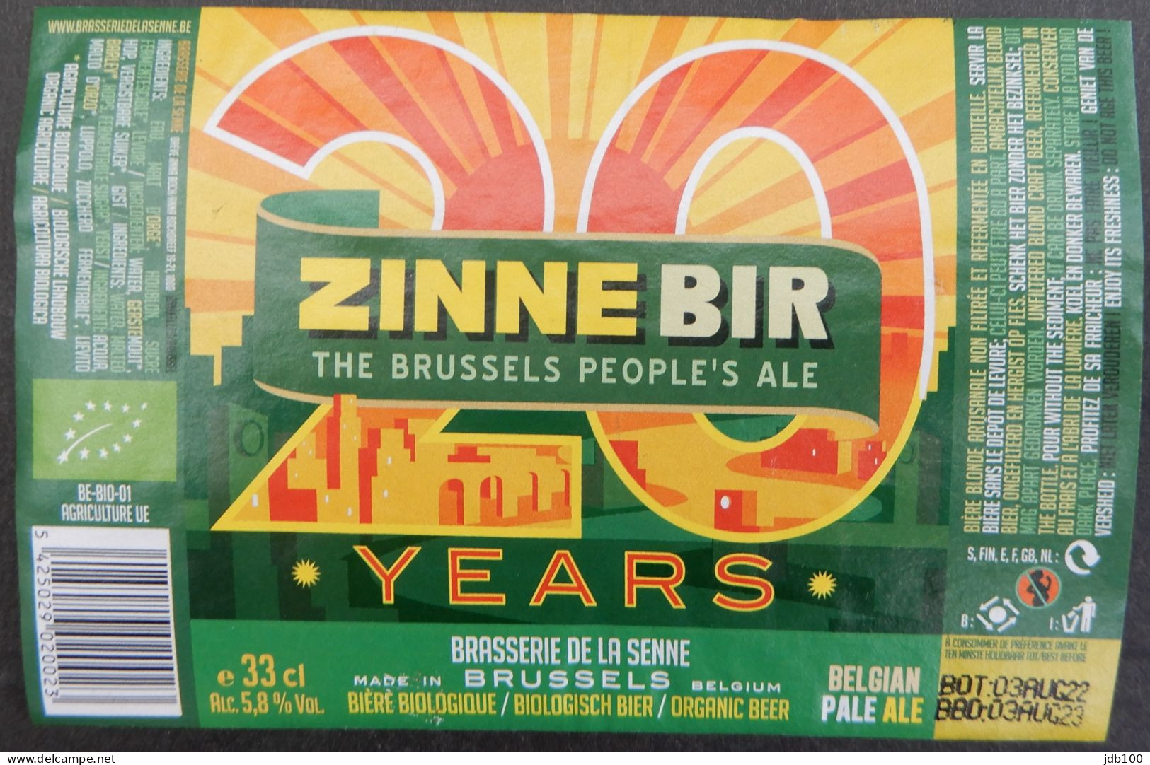 Bier Etiket (6t3), étiquette De Bière, Beer Label, Zinnebir 20 Years Brouwerij De La Senne - Beer