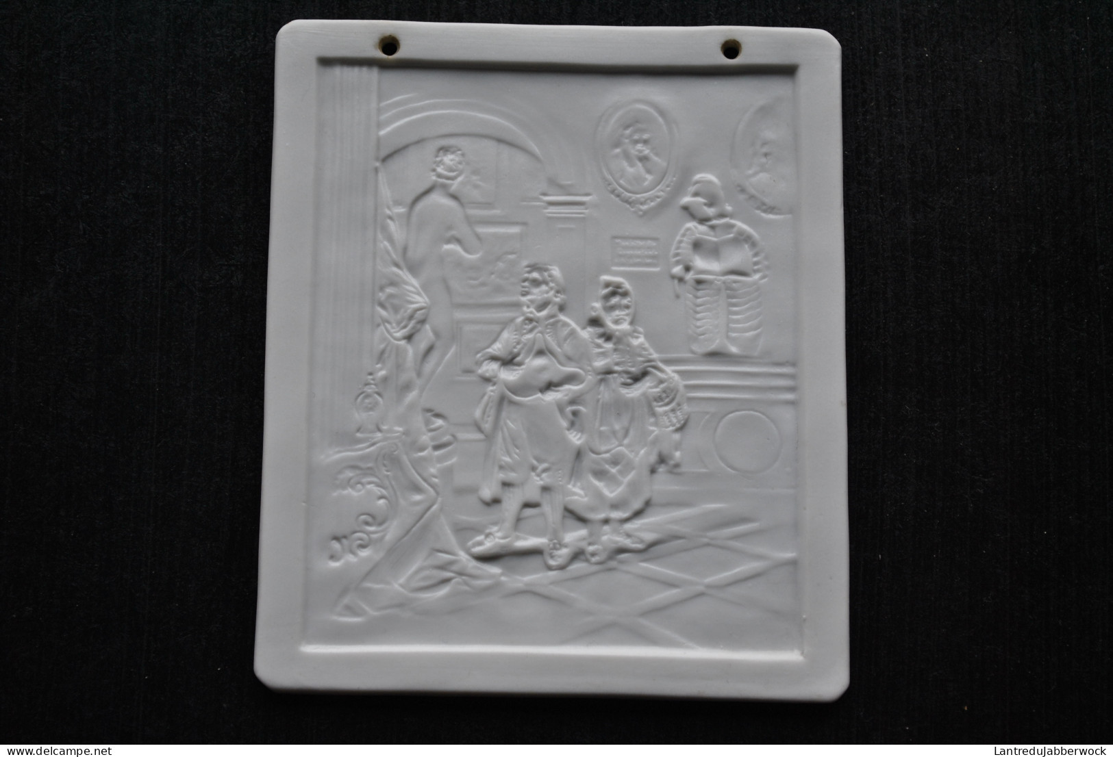 LITHOPHANIE Visite Au Musée Nu Humour ANCIEN BISCUIT DE PORCELAINE Fin XIXè Napoléon III - Antique Lithophane Porcelain - Autres & Non Classés