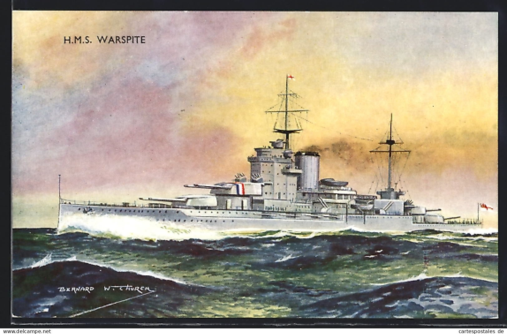 Artist's Pc Bernard W. Church: Britisches Schlachtschiff SMS Warspite  - Guerre