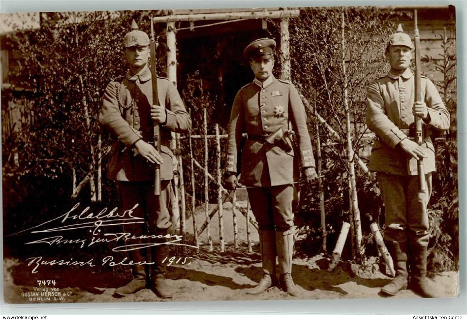 39627305 - Russisch Polen 1915  Prinz In Uniform   Mit Wachtposten  Regiment Nr. 4  Verlag Liersch Nr. 7474 - Royal Families