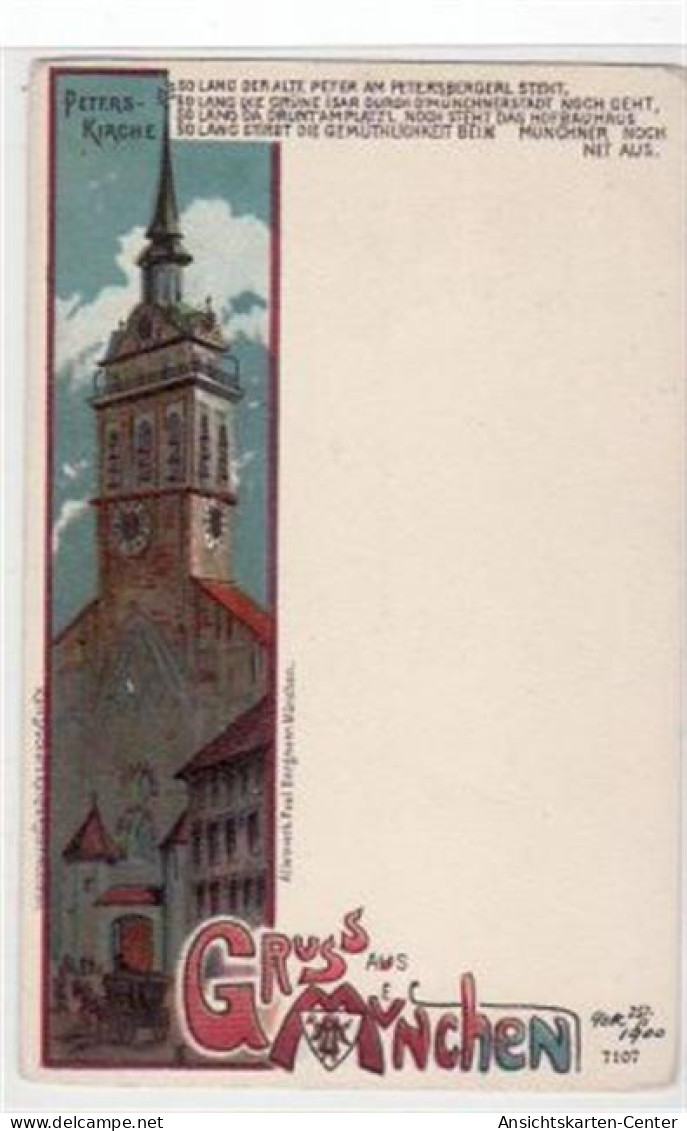 39044405 - Muenchen, Kuenstlerkarte Mit Peterskirche. Ungelaufen Handschriftliches Datum Von 1900. Leicht Abgerundete E - Muenchen