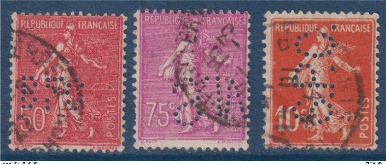 Perforés N°135, 199 Et 202 Semeuselignée Et Semeuse Camée, Les 3 Timbres - Gebraucht