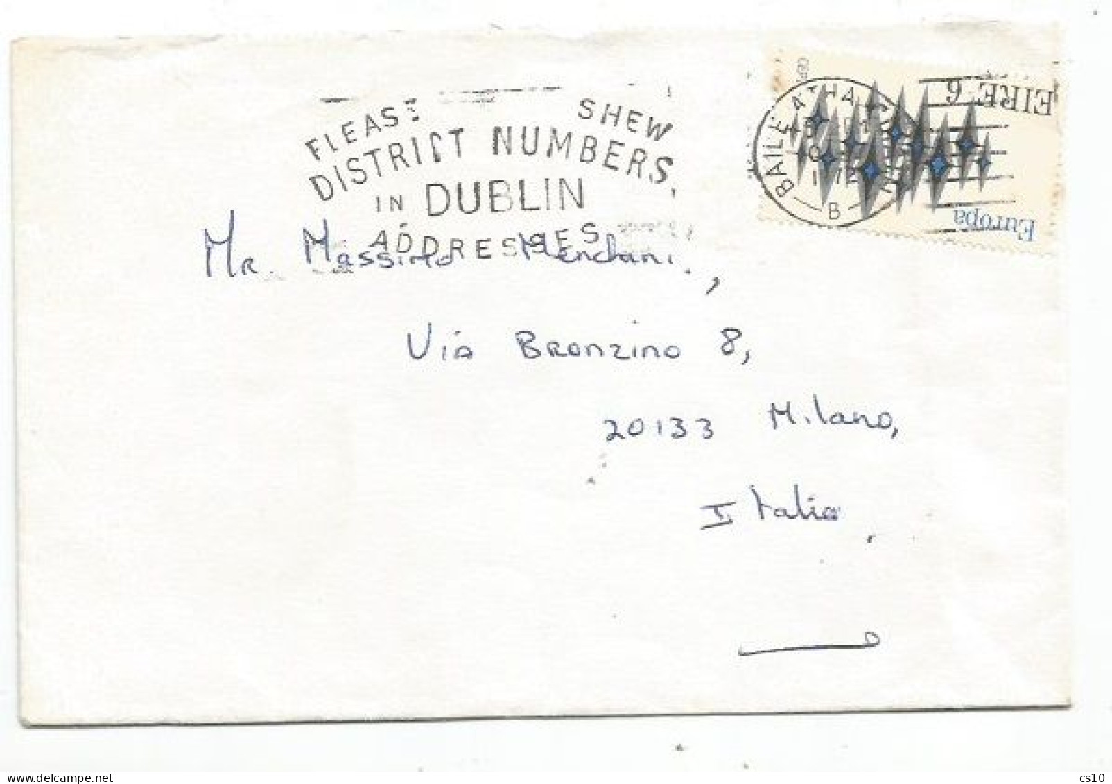 Eire Europa CEPT 1972 P.6 Used On Cover Baile Dublin 10may72 X Italy - Storia Postale