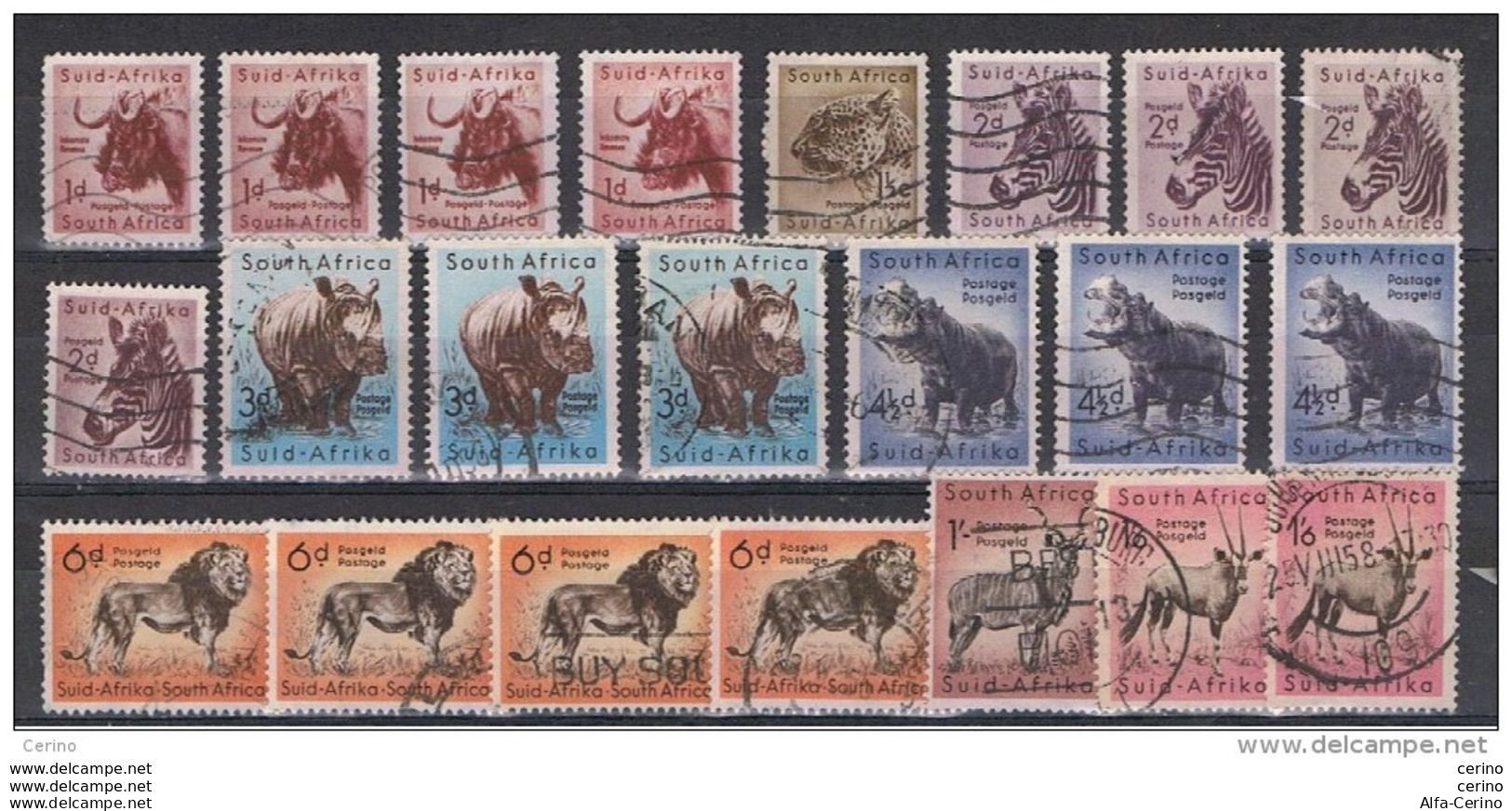 SOUTH   AFRICA:  1954  ANIMALS  -  LOT  22  USED  REP.  STAMPS  -  YV/TELL. 202//211 - Gebraucht