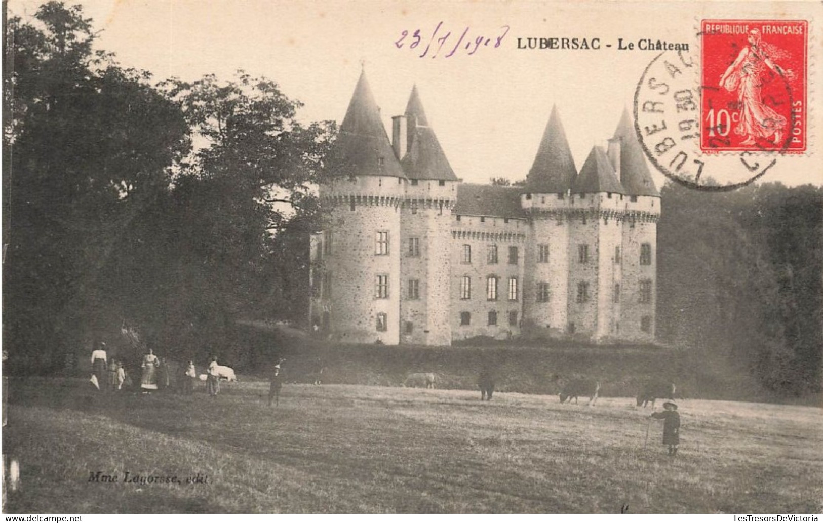 FRANCE - Lubersac - Vue Sur Le Château - Vue Générale - De L'extérieure - Animé - Vaches - Carte Postale Ancienne - Brive La Gaillarde