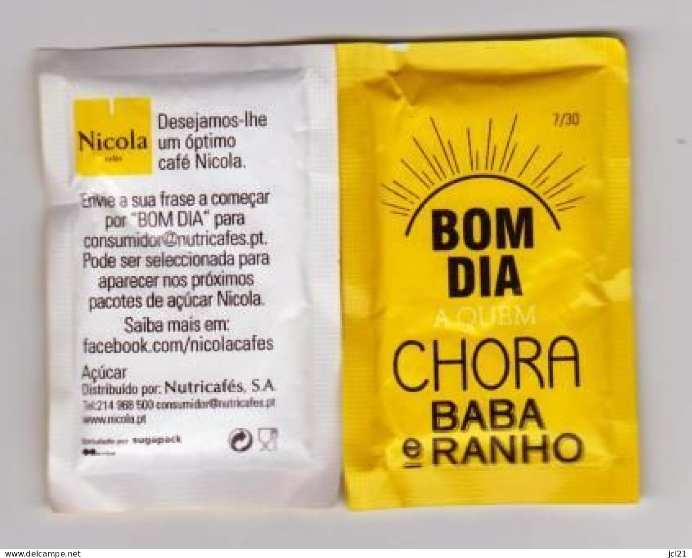 Sachet De Sucre " BOM DIA CHORA 7/30 "  Portugal (scann Recto-verso) [S083]_Di112 - Sugars
