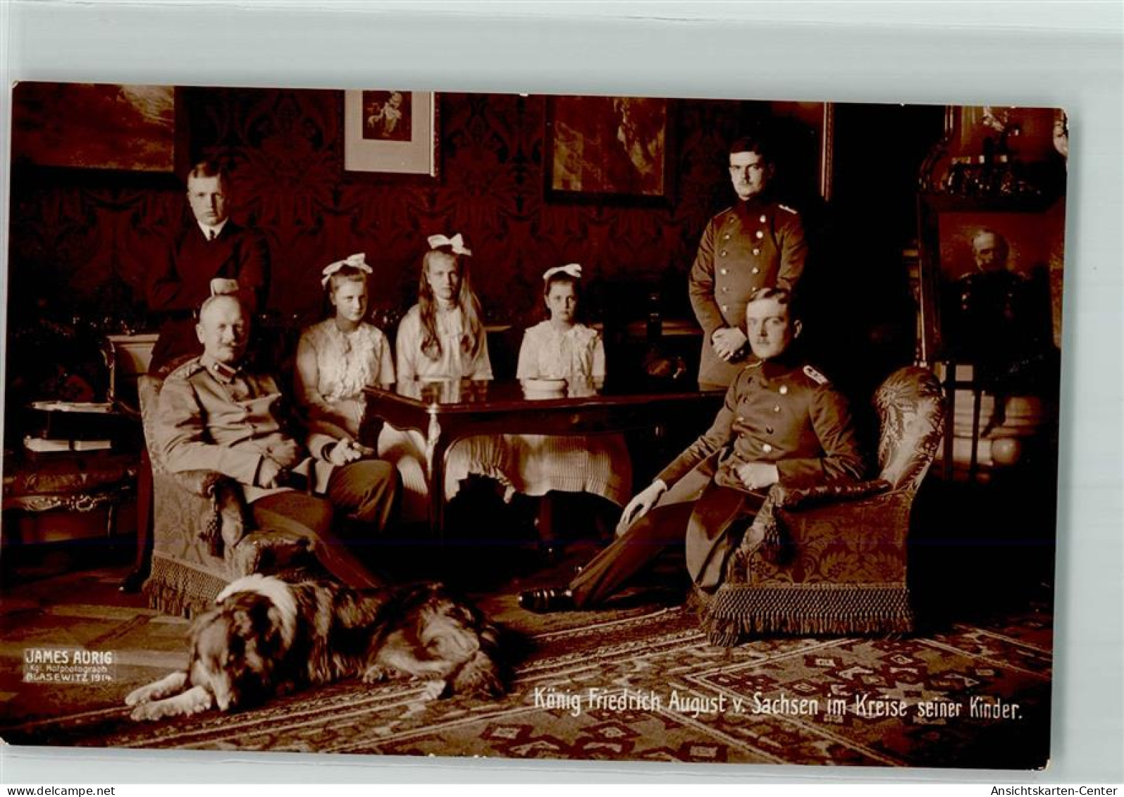 39173005 - Koenig Friedrich August Mit Seinen Kindern Und Hund Hofphotograph James Aurig  - Rotes Kreuz Spende AK - Royal Families
