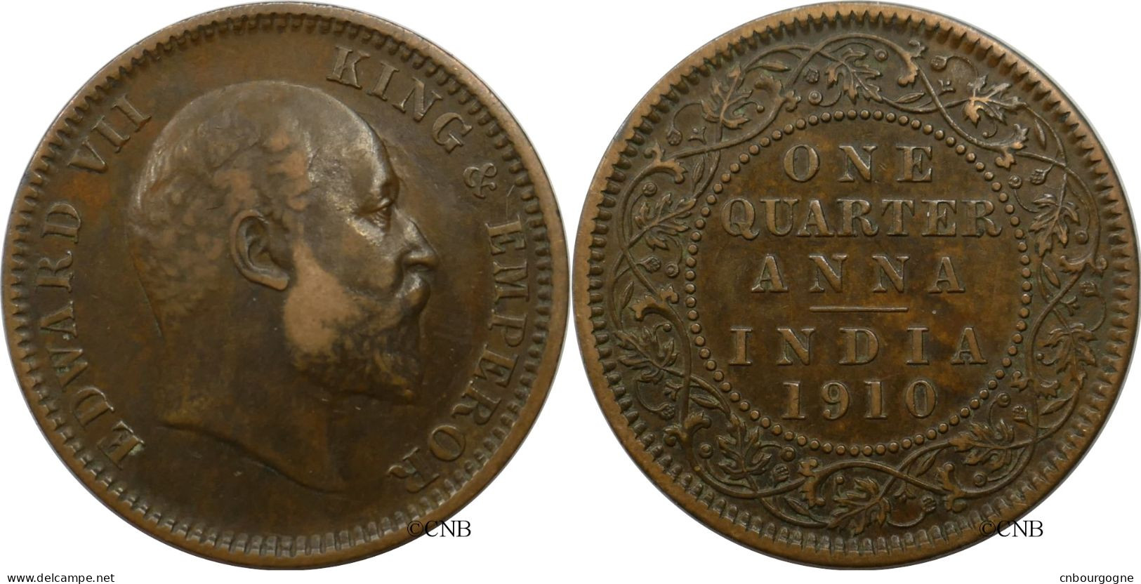 Inde Britannique - Empire Des Indes - Edward VII - 1/4 Anna 1910 Coin De Revers Choqué - TTB/XF45 - Mon5733 - India
