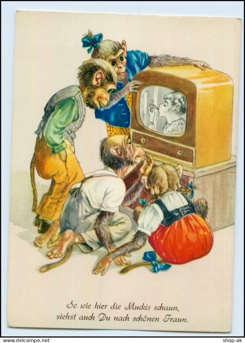 Y3237/  Menschliche Affen  Fernseher  Humor AK Ca.1960-65 - Humor