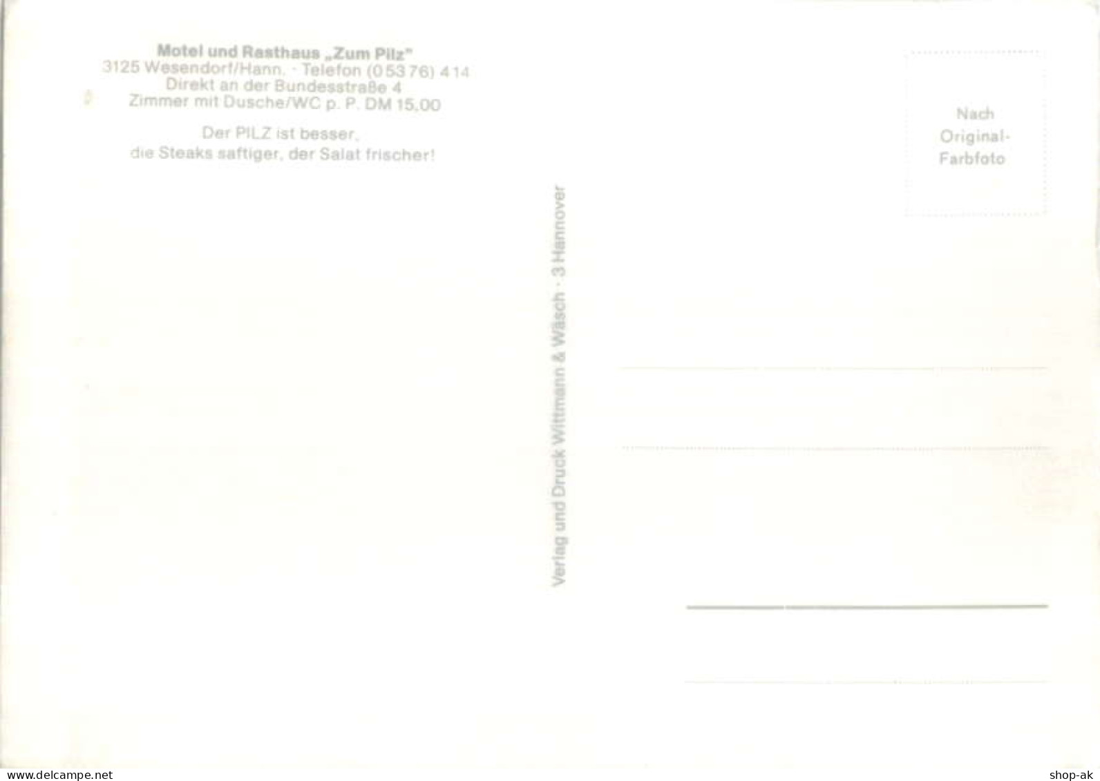 Y5895/ Wesendorf Rasthaus "Zum Pilz" AK - Other & Unclassified