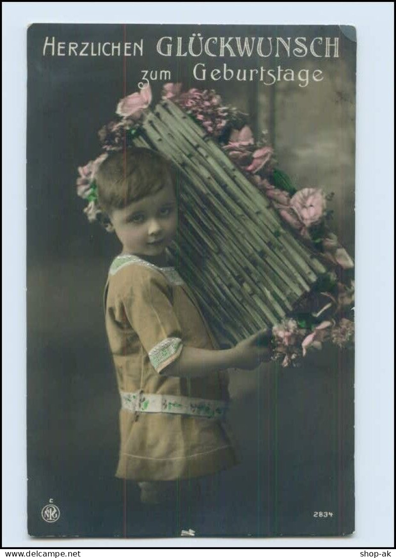 W8F77/ Geburtstag Kind Mit Blumenkorb Schöne NPG Foto AK 1914 - Birthday