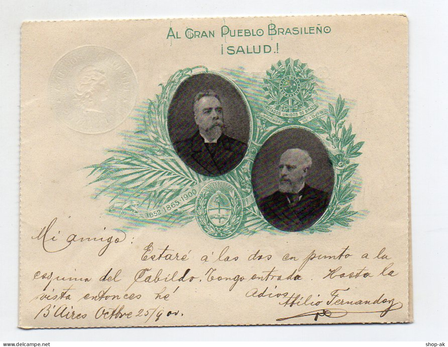 Y7526/ Brazil Brasilien - Al Gran Pueblo Brasileno -  1900   Brief  Ganzsache - Sonstige & Ohne Zuordnung