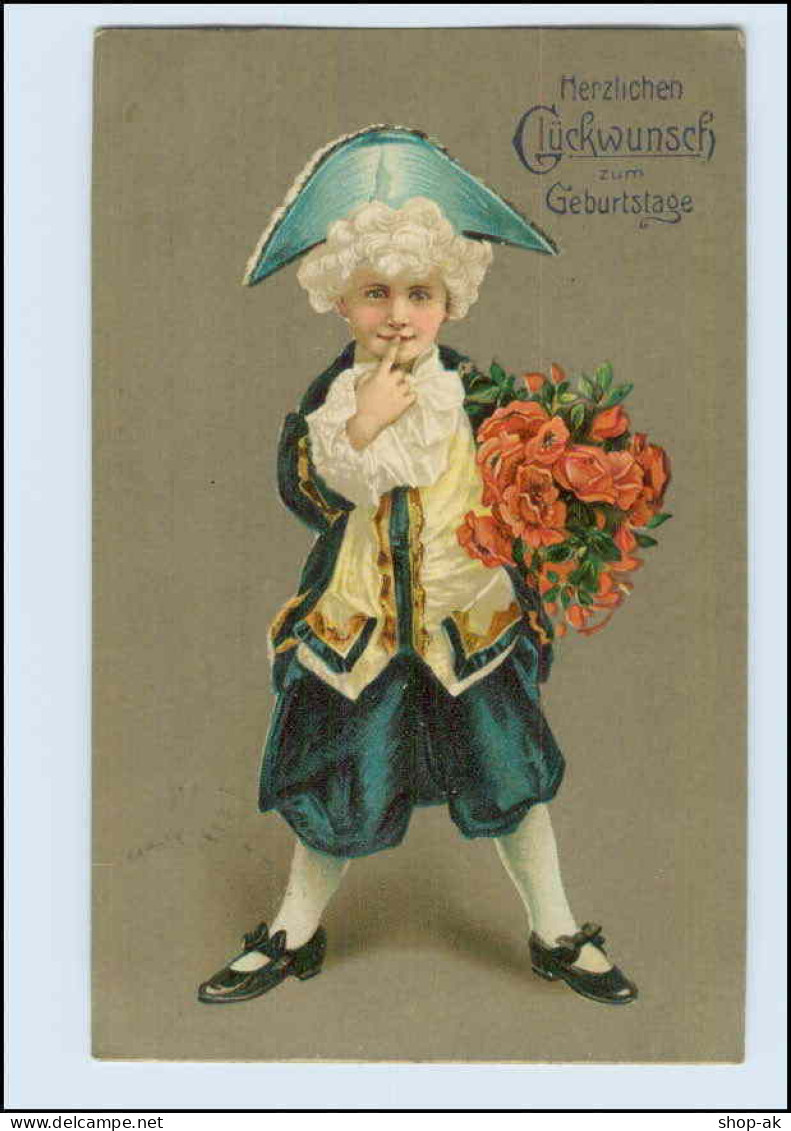 W8A34/ Geburtstag  Kind Mit Blumen Rokoko Litho AK 1910 - Birthday